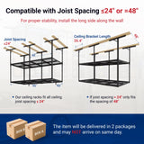 FLEXIMOUNTS 4x8 2-Tier Overhead Garage Storage Rack – Adjustable Heavy Duty Metal Garage Ceiling Storage Racks, 1000 lbs Capacity – Garages Organization System for 10–15 ft Tall Garages, Black FLEXIMOUNTS