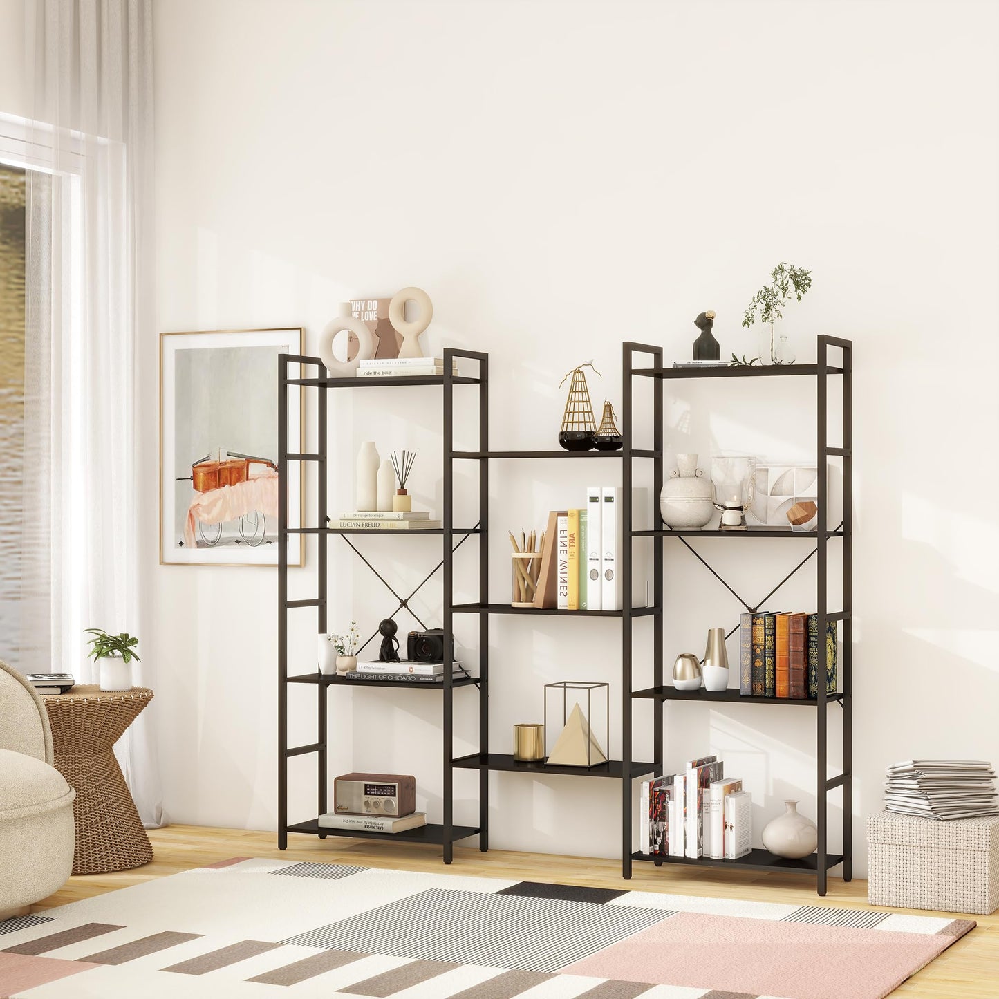 Panana Industrial 4-Tier Bookshelf with 11 Open Shelves and Metal Frame - Black - WoodArtSupply