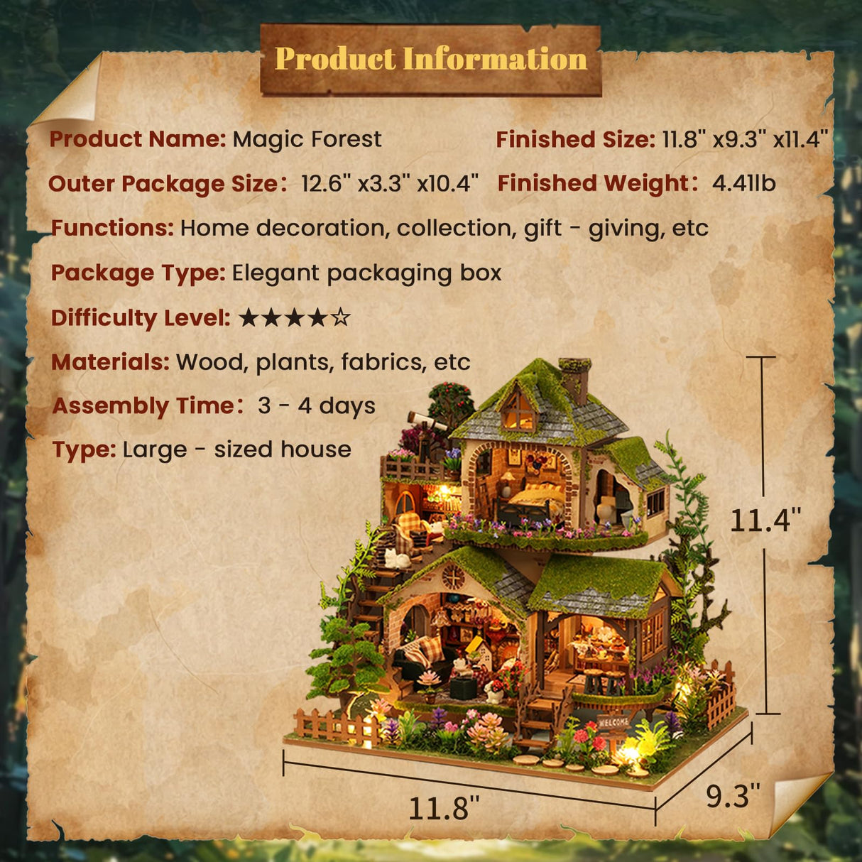 Miniature House Kit, 3D Wooden Puzzles for Adults, DIY Miniature Kit, Dollhouse Kit, Mini House Building Kit, Doll House Kits for Adults Teen to Build (Forest Adventure) ANTREATU