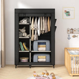 Calmootey Portable Closet, Wardrobe with 6 Shelves and Hanging Rod, Storage Organizer for Bedroom, Non-Woven Fabric Cover with 4 Side Pockets, Includes 2 Storage Bags for Clothes, Black Calmootey