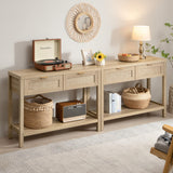 SICOTAS Set of 2 Boho Console Tables with Rattan Drawers and Storage in Reclaimed Light Oak SICOTAS