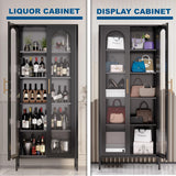 YILFANA 71" Tall Glass Display Case, Curio Cabinet with Adjustable Shelves, Metal Bookcase for Kitchen Pantry, Office, Bathroom - Black YILFANA