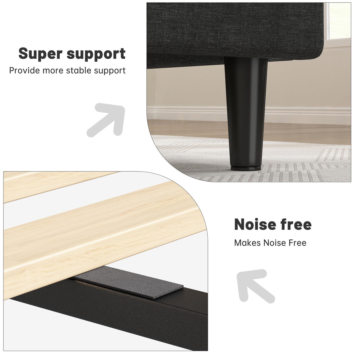 EnHomee King Size Bed Frame with Fabric Upholstered Headboard, King Bed Frame with Storage Headboard and Charging Station, Wooden Slats Support, No Noise, No Box Spring Needed, Easy Assembly, Grey EnHomee