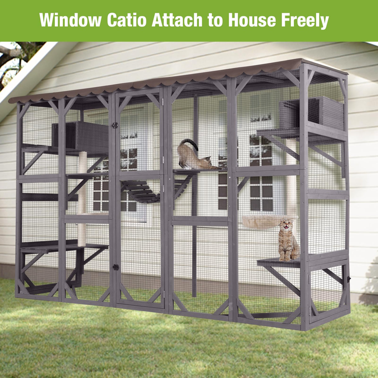 Catio Outdoor Cat Enclosure Window Cat House Wall Mounted Wooden Cat Cage with Scratching Posts,Resting Box GUTINNEEN