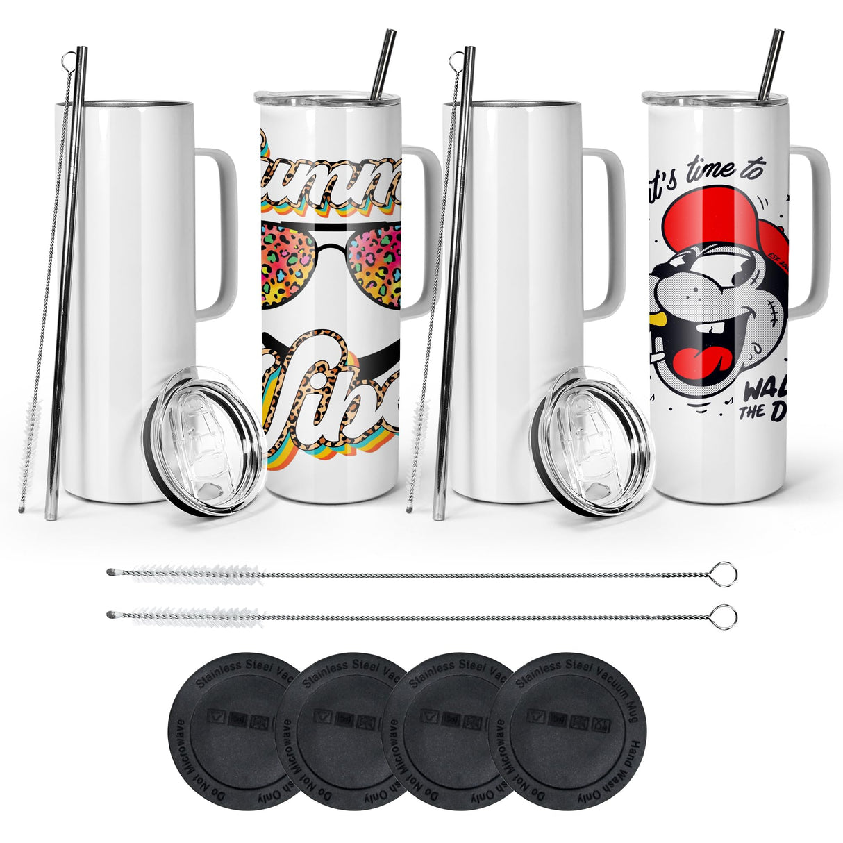 AGH 30oz Sublimation Tumblers with Handle Straight Skinny Tumblers, Stainless Steel Vacuum Insulated Tumblers with Lid & Straw, Portable Travel Coffee Tumblers, Keeping Chilled up to 12 Hours - 4 pack AGH