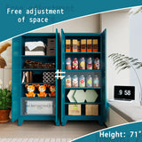 Washsemba 71'' Farmhouse Metal Storage Cabinet with Barn Doors，Steel File Cabinet for Home Office，Kitchen Pantry 4 Adjustable Shelves，Freestanding Cupboard for Kitchen，for Office, Home (Peacock Blue) Washsemba