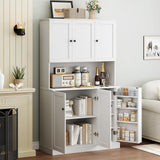 ONBRILL 71" Tall Kitchen Pantry Storage Cabinet with Microwave Stand & Door Shelf, Freestanding Kitchen Hutch with 6 Doors and Adjustable Shelves, Modern Food Pantry for Kitchen, Dining Room, White ONBRILL