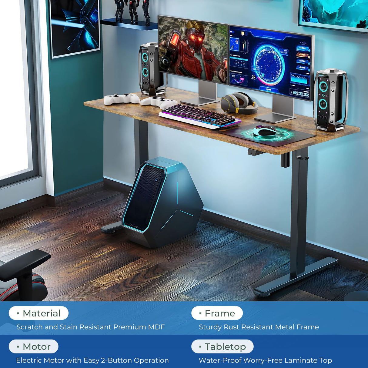 Our Modern Space Height Adjustable 55" Electric Standing Desk - Upgraded Ultra Durable Home Office Large Rectangular Computer or Laptop Sit Stand Workstation - 55 x 24 Inch (Rustic Brown, 55 Inches) Our Modern Space