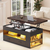 Itaar Lift Top Coffee Table, 4 in 1 Coffee Tables with Storage and Hidden Compartment, Farmhouse Coffee Table with 2 Fabric Drawers & LED Light for Living Room, Black Itaar