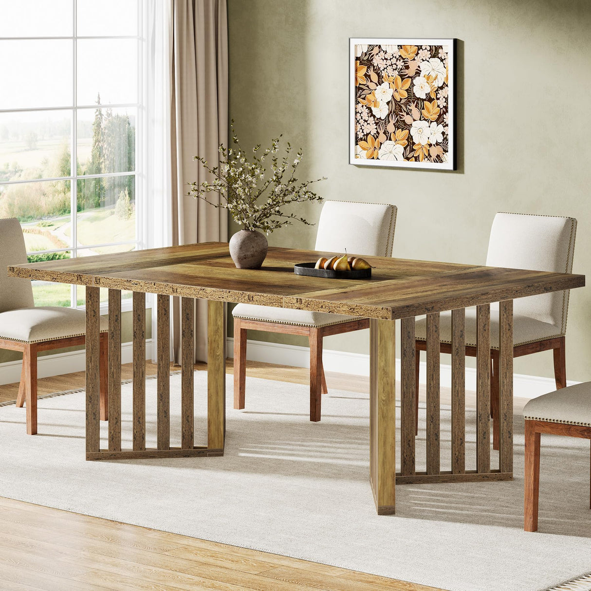 Tribesigns 63-inch Rectangular Dining Table for 4-6, Farmhouse Kitchen Dinner Eating Table with Slatted Base, Wood Dining Room Furniture for Home, Rustic Brown Tribesigns