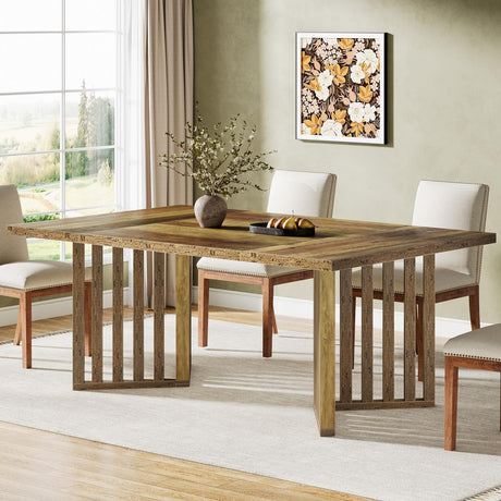 Tribesigns 63-inch Rectangular Dining Table for 4-6, Farmhouse Kitchen Dinner Eating Table with Slatted Base, Wood Dining Room Furniture for Home, Rustic Brown Tribesigns