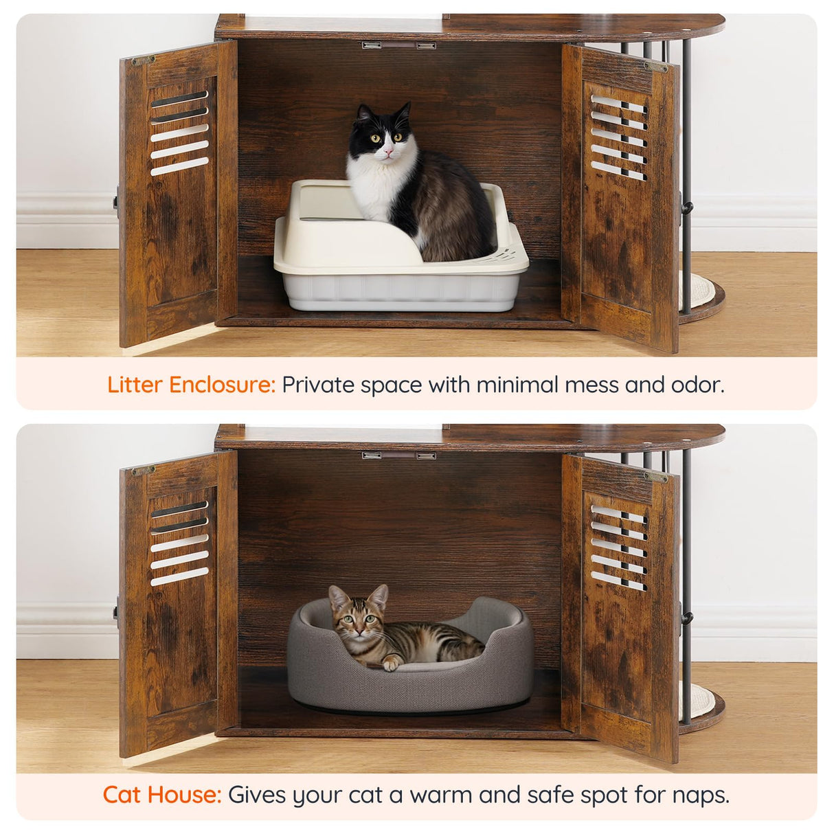 HOOBRO Cat Tree with Litter Box Enclosure, All-in-One 31.5" Cat Tower with Hidden Litter Box Cover Furniture for Indoor Cats, Versatile Cat Condo with Sisal Posts, Hammock, Rustic Brown FG45MZ03 HOOBRO