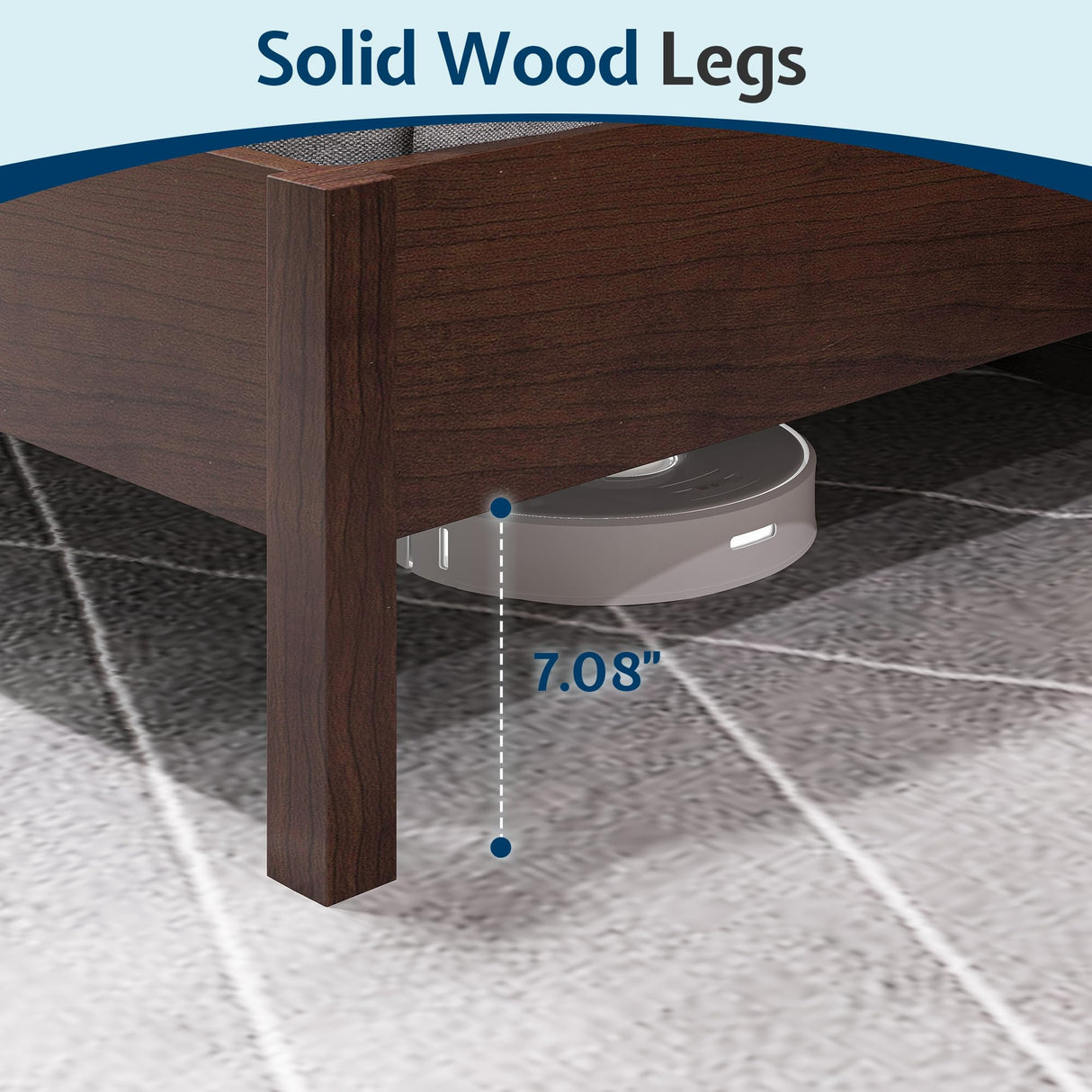 Jocisland Wood Queen Size Bed Frame with Tall Upholstered Curved Headboard, Solid Wood Platform, No Box Spring Needed, Wood Slat Support, Brown Jocisland