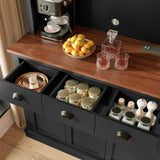 MU 71" Kitchen Pantry Cabinet with Charging Station, Tall Kitchen Hutch with Countertop, Drawers & Microwave Shelf, Food Storage Cabinet for Dining Room & Coffee Bar, Black MU