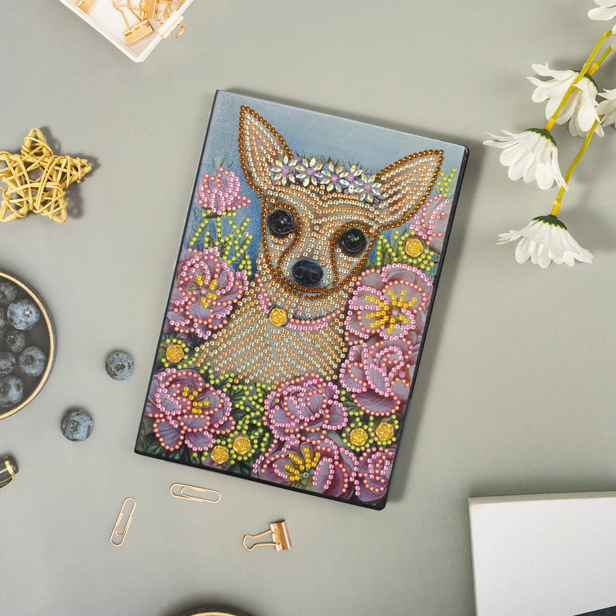 DIY 5D Diamond Art Painting Notebook Kits Dog Chihuahua Leather Cover Special Shaped Journal Sketchbook Crystal Diamond Art Hardcover Dairy Book Festival Birthday Gift 8.26x5.9IN Generic