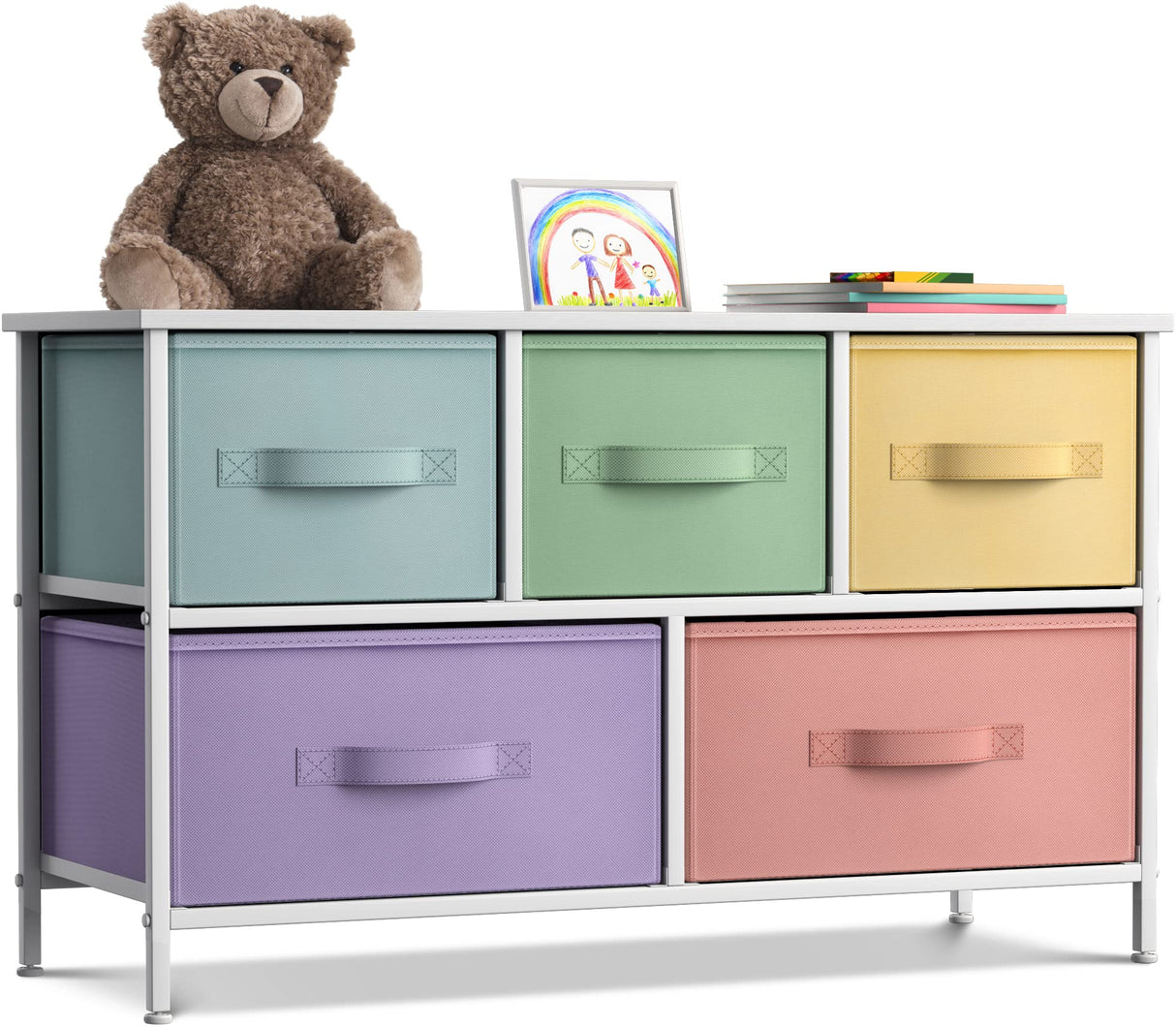 Sorbus Kids Dresser with 5 Drawers - Storage Chest Organizer Unit with Steel Frame, Wood Top, Easy Pull Fabric Bins - Long Wide TV Stand for Bedroom Furniture, Hallway, Closet & Office Organization Sorbus