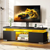 YITAHOME Black TV Stand for Living Room with Height Adjustable Mount, Entertainment Center for 70/65 Inch TVs w/LED Lighting, 4 Power Outlets & USB Ports, Modern Media Console with Storage Shelves YITAHOME