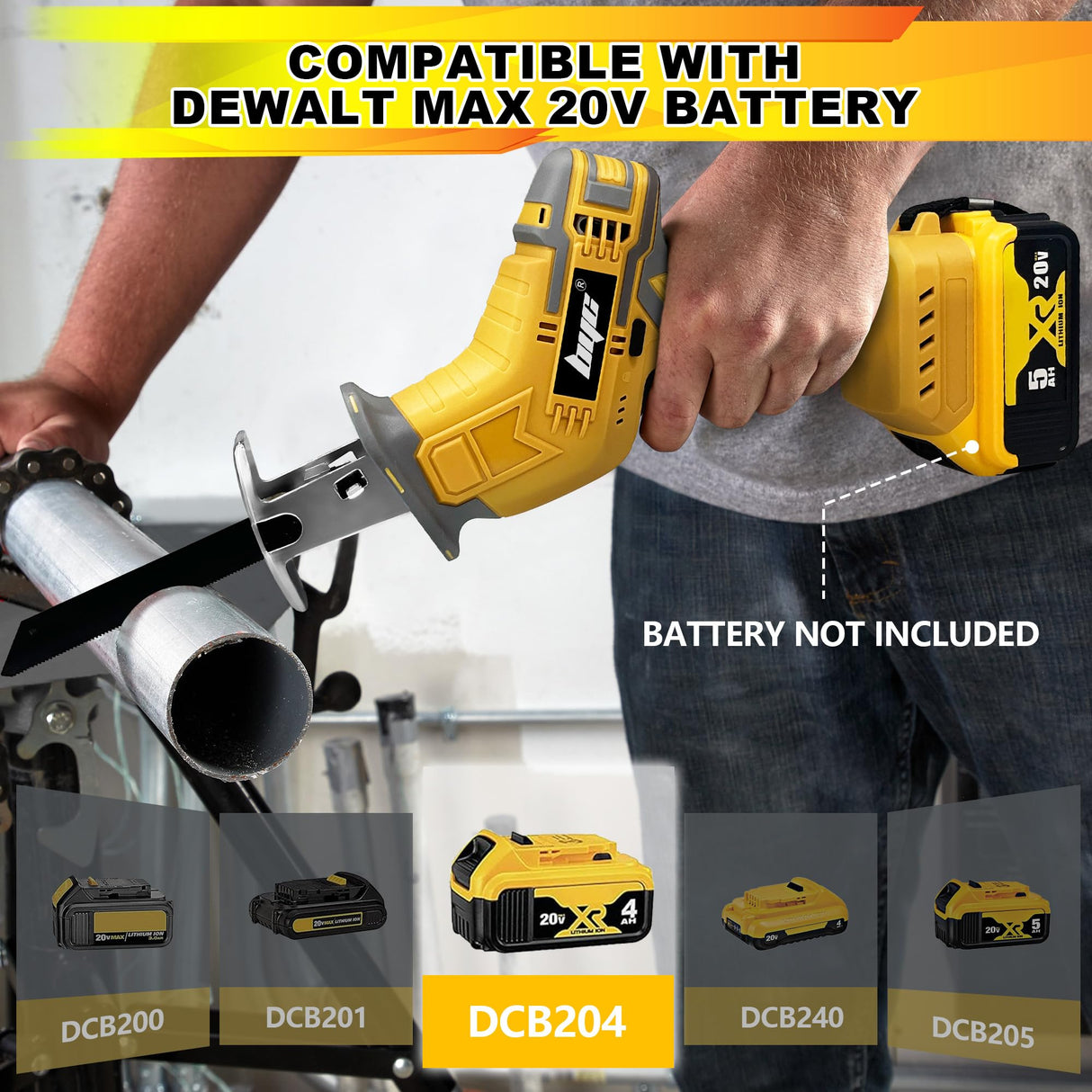 Cordless Reciprocating Saw Compatible with Dewalt 20V MAX Battery, Mini Recipro Saw Cordless with 4 Blades, 3500 SPM Variable Speed, One-Handed Operation, Tool-free Blade Change, No Battery Included RAYLEEY