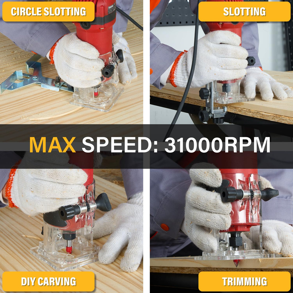 TEENO Wood Router, 800W Compact Router Tools for Woodworking, 31000 RPM Hand Trim Router with 15 Pcs 1/4" Router Bits Set, Edge Guide, Roller Guide TEENO