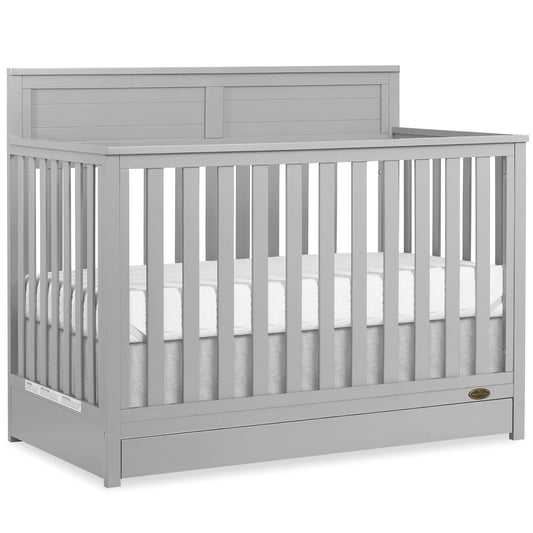 Dream On Me JPMA & Greenguard Gold Certified Reign 5 in 1 Convertible Crib with Under Drawer in Pebble Grey, Made of Sustainable Pinewood, Non-Toxic Water-Based Paint Finish - WoodArtSupply