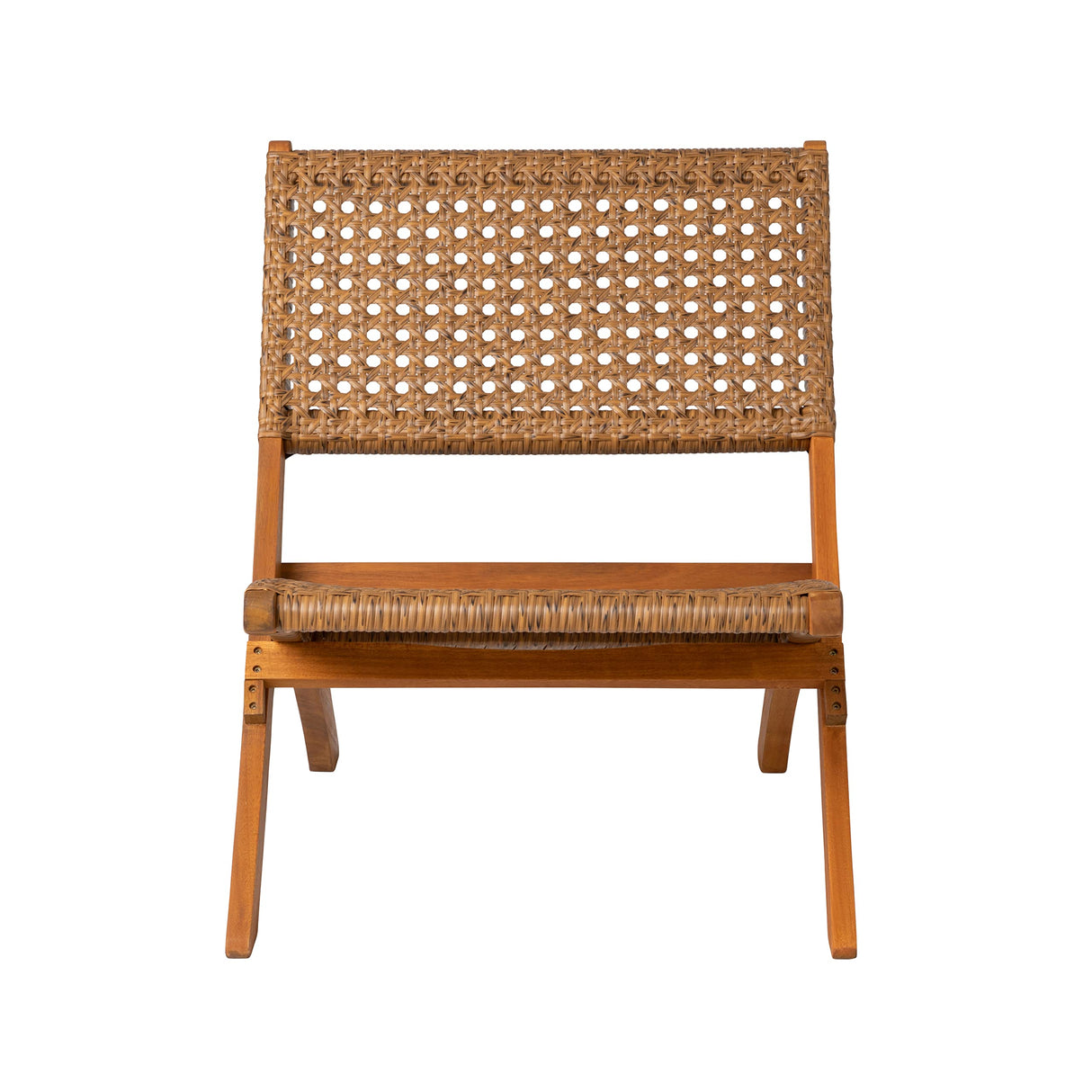 Patio Sense 64159 Sava Indoor Outdoor Folding Chair All Weather Wicker Low Slung Portable Seating Solid Acacia Wood Woven Seat & Back Indoors Porch Lawn Garden Fishing Sporting - Tan Webbing Patio Sense
