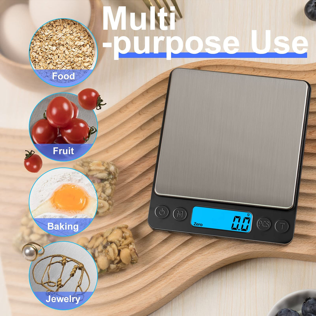 Digital Food Kitchen Scale Upgraded, YONCON 3000g/0.1g High Accuracy Mini Pocket Scale Measures in Grams and oz for Cooking, Baking, Jewelry, Tare Function,2 Trays, LCD Display (Batteries Included) Yoncon