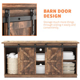 YESHOMY TV Stand for Televisions up to 65 Inchs, with Sliding Barn Doors and Storage Cabinets, Console Table and Media Furniture for Living Room, 58 Inch, Barnwood YESHOMY