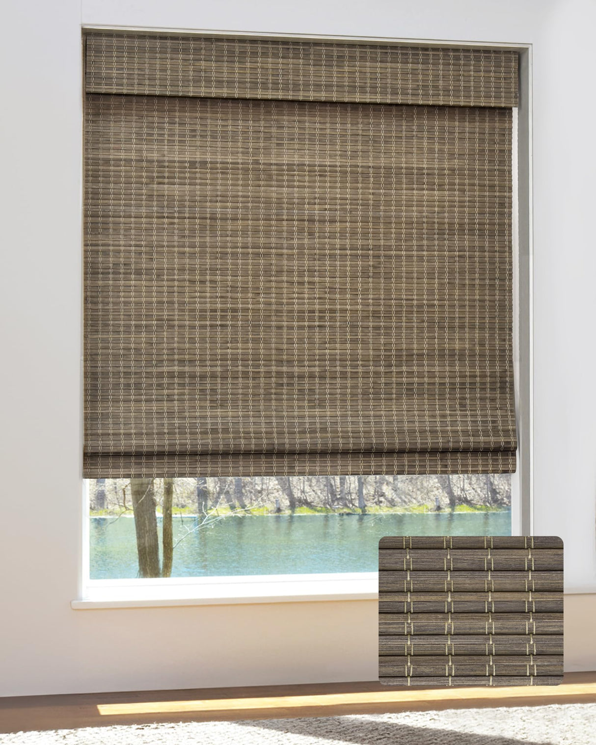 UNISHADES Cordless Bamboo Roman Shades for Windows, Size (26.5" W × 48" H) Colour (BDP-Driftwood) UNISHADES