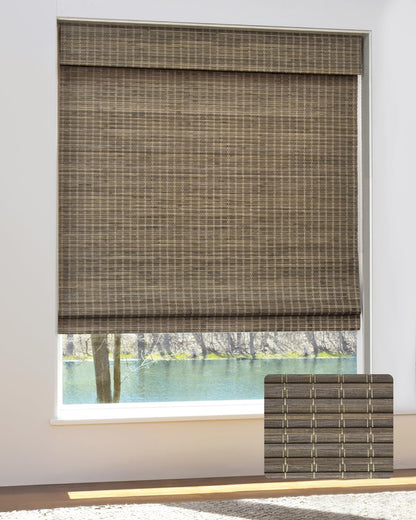 UNISHADES Cordless Bamboo Roman Shades for Windows, Size (22.5" W × 48" H) Colour (BDP-Driftwood)