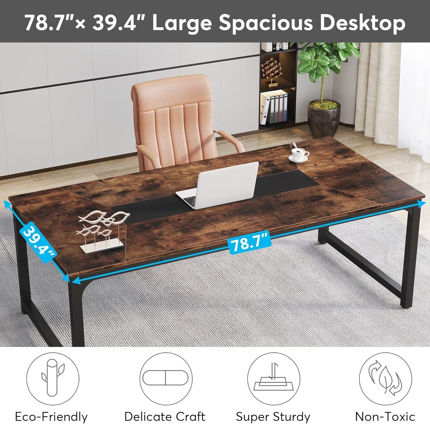 Tribesigns Modern Computer Desk, 78.7 x 39.4 inch X Large Executive Office Desk Computer Table Study Writing Desk Workstation for Home Office,Rustic/Black - WoodArtSupply