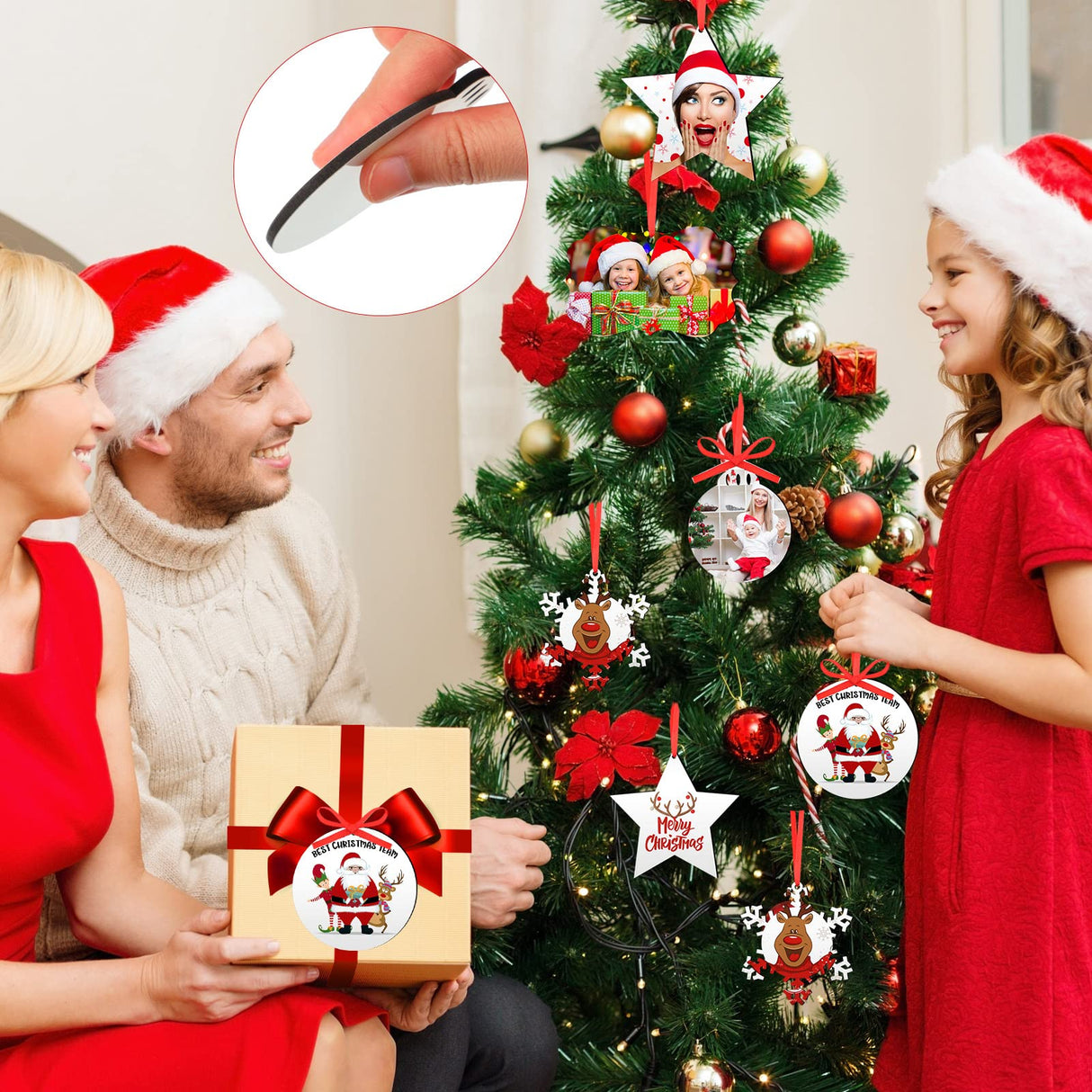 30 Pieces Sublimation Ornament Blank Sublimation Double Sided Blanks Christmas Ornament Blank Personalized Sublimation Blank Pendants DIY Sublimation Pendant Blank with Red Ribbon (Snowflake Style) Blulu