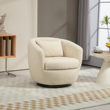 360° Swivel Barrel Armchair with Storage Modern Swivel Accent Chair Boucle Leather Round Storage Sofa Club Upholstered Barrel Arm Chair with Back Pillow for Liveing Room (Beige) Generic