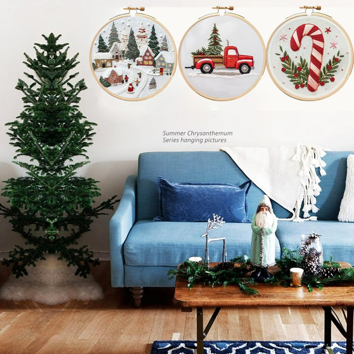 TINLOK Christmas Embroidery KIT,Adults Kids DIY Handmade,Hand Embroidery Starter Kits with Stamped Embroidery Pattern,for Christmas Embroidery Kits for Adults Beginners Starter (C) TINLOK