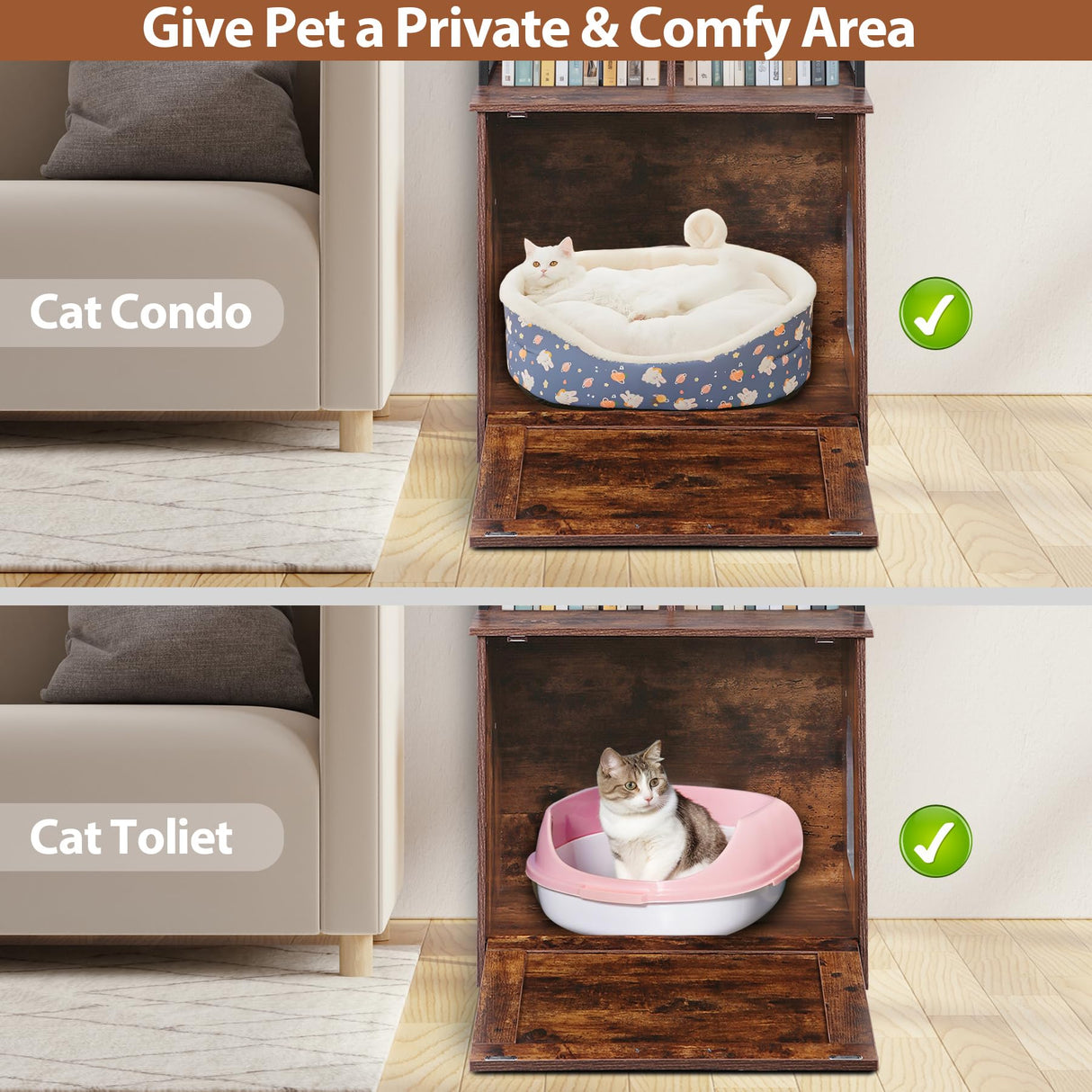 ZENY 2-in-1 Cat Litter Box Enclosure with Storage Shelves, Hidden Cat Litter Box Enclosure Furniture with Entrance (Rustic Brown) ZENY