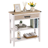 RUSTOWN Farmhouse Console Table with Drawer, 3-Tier Rustic Entryway Table with Open Storage Shelves and Handmade Metal Handle, Narrow Foyer Sofa Table for Living Room, Entryway, Hallway (Washed White) RUSTOWN