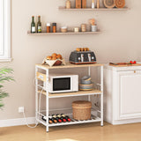 HOOBRO Kitchen Island with Storage, Kitchen Island Table with Power Outlet, 3 Tier Coffee Station and Microwave Stand, for Home, Kitchen and Dining Room, Natural and White WN021ZD01 HOOBRO