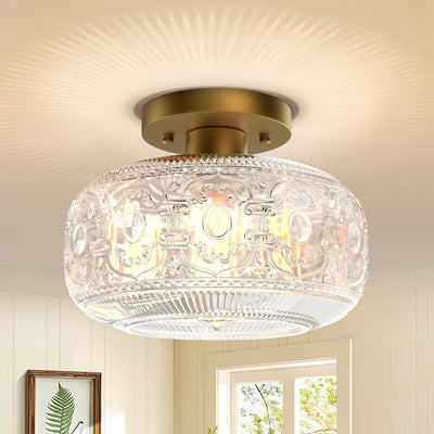 OYKYOHEI Semi Flush Mount Ceiling Light, Gold Vintage Kitchen Ceiling Light Fixture, Globe Glass Close to Crystal Modern Lighting for Hallway Bathroom Bedroom Porch Entryway, Bulb Not Included