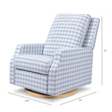NAMESAKE Crewe Electronic Recliner and Swivel Glider in Blue Gingham with Light Wood Base, Greenguard Gold & CertiPUR-US Certified NAMESAKE