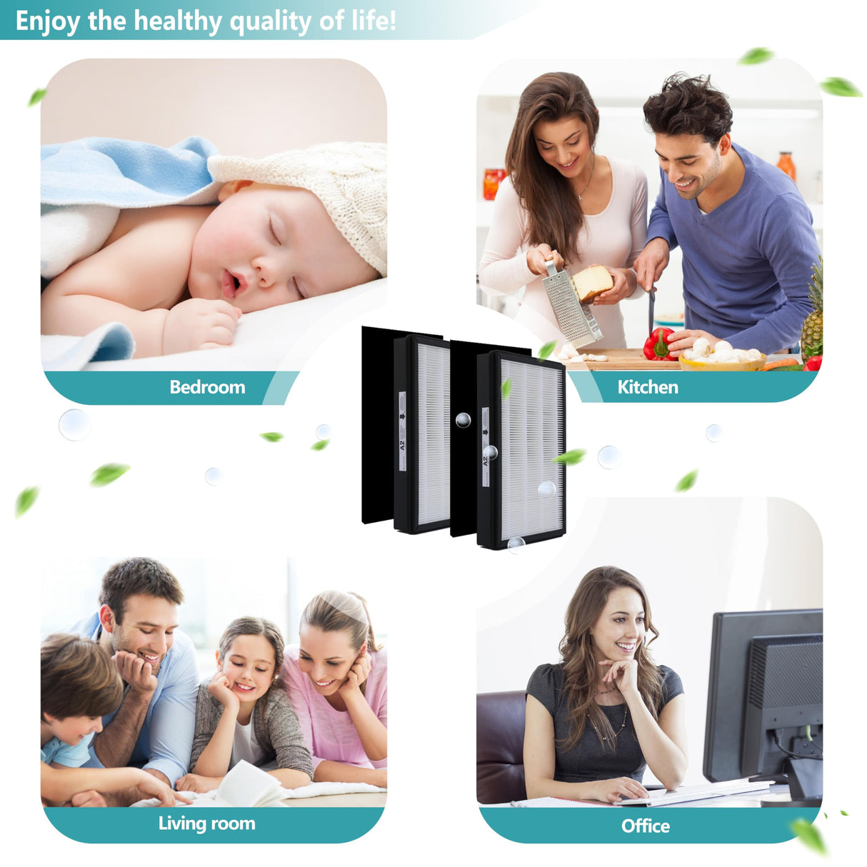 Replacement HEPA A2 Size Filter, Compatible with Filtrete Room Air Purifier Devices FAP-C02-A2, FAP-C03-A2, FAP-T03-A2, Part #1150101, 2 Pack LHARI