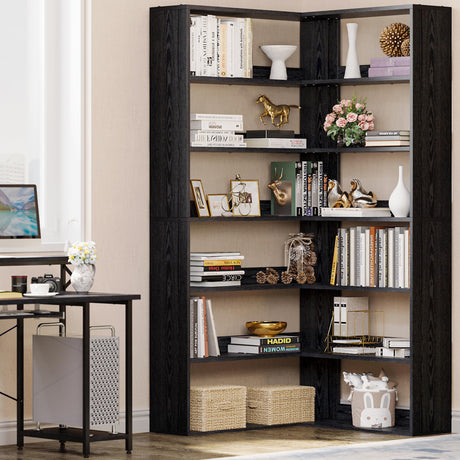 IRONCK Bookshelves 6 Tiers with Baffles Industrial Large Corner Etagere Bookcase Storage Display Rack for Living Room Home Office IRONCK