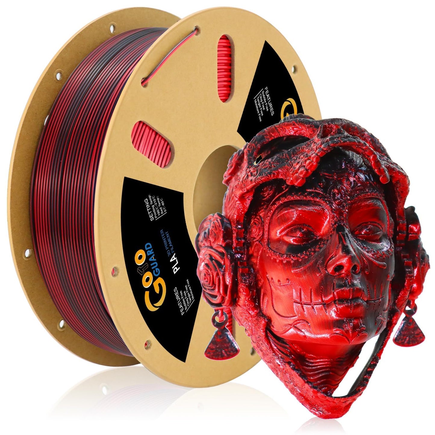 Goto Guard Silk PLA 3D Printer Filament, Dual Color Filament Black-Red 3D Printing Filament, Coextrusion Color Change PLA Filament 1.75mm +/-0.02, 1KG/2.2lb - WoodArtSupply