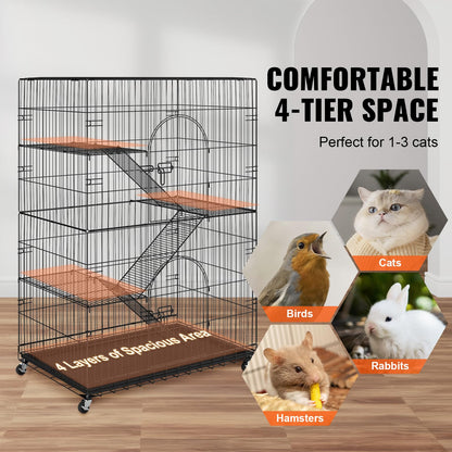 VEVOR Cat Cage Indoor Catio Cat Enclosure, Large Cat House on Rotating Wheels, 4-Tier Pet Playpen, Cat Crate Cat Kennel, 35.4" L x 23.6" W x 51" H