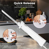 DUSSAL Electric Knife, Electric Carving Knife, 4 Stainless Steel Blades, Safety Lock Switch, Blade Release Buttons, On/Off button, Carving Meats, Poultry, Bread, Cheese & More (White) D DUSSAL