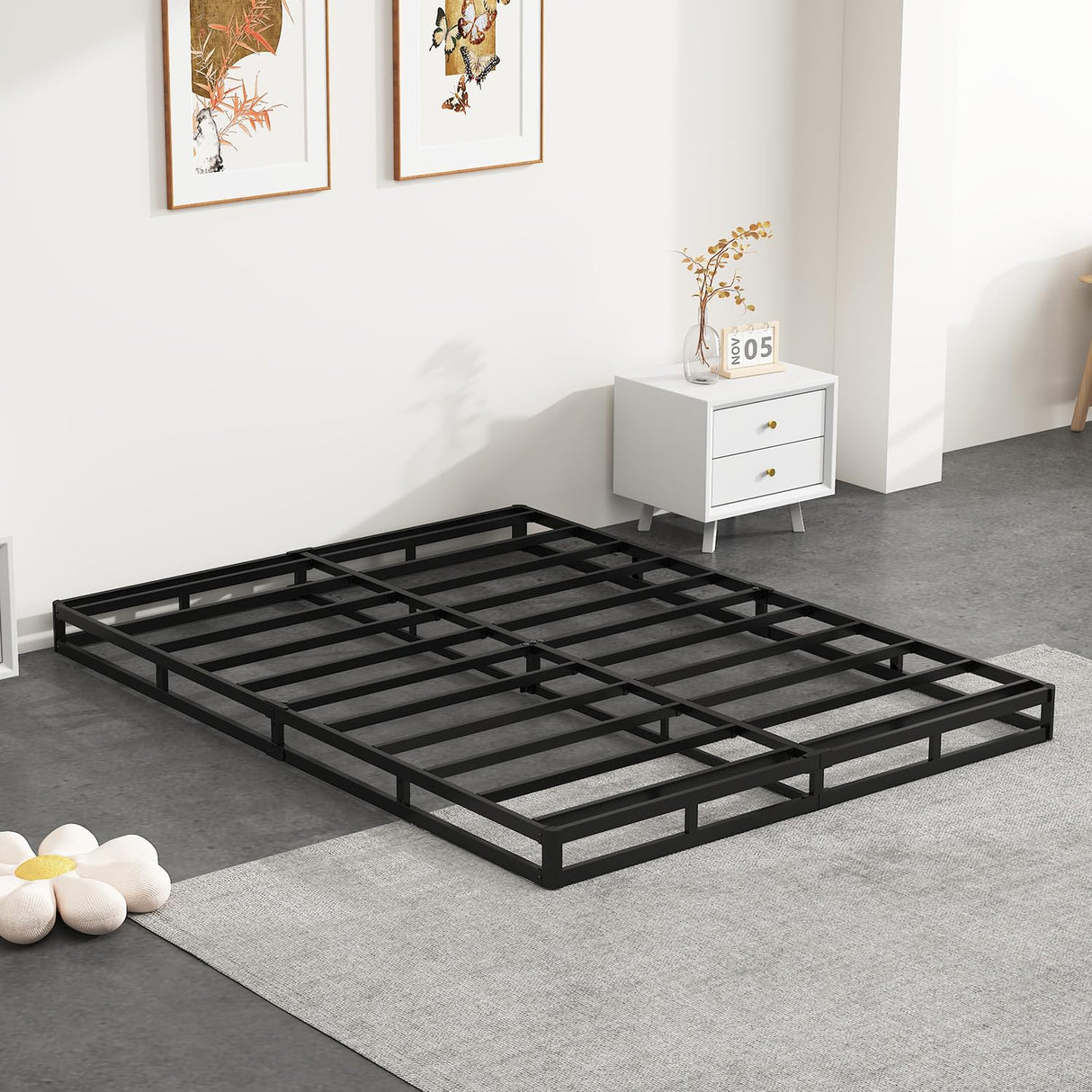 NHODIR Box Spring for Full Bed, 5 inch Full Size Box Spring Only, Strong Metal Frame Mattress Foundation, No Noise, Easy Assembly NHODIR