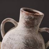 SIDUCAL Rustic Ceramic Farmhouse Flower Vase with 2 Handles, Whitewashed Terra Cotta Vase, Decorative Pottery Flower for Home Decor, Table, Living Room, Shelf Decor, 7.3 Inch, Terra SIDUCAL