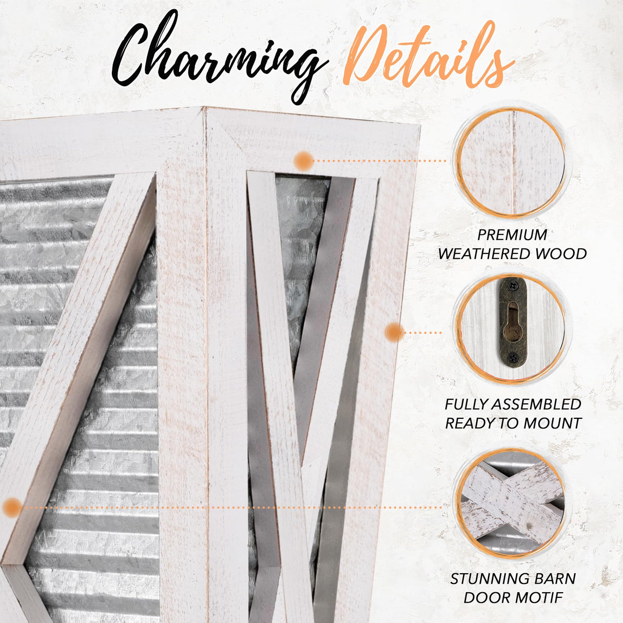 Autumn Alley Large Rustic Farmhouse Wall Planter Set of 2, Farmhouse Decor Wall Hangings for Wall Planter Indoor, Galvanized, Corrugated Metal, Wooden, White - Flowers Not Included Autumn Alley