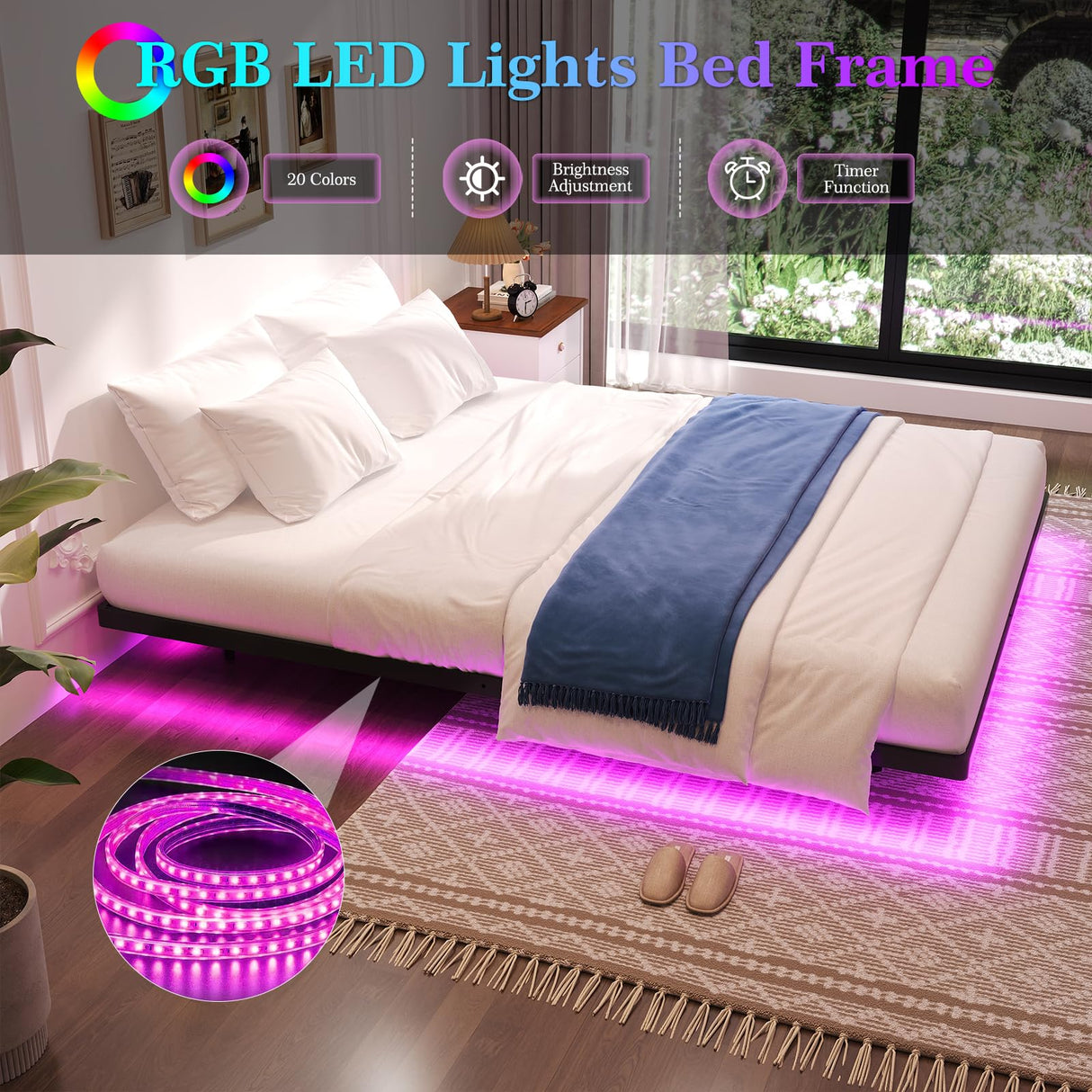 Awesofurni Floating Bed Frame King Size, King Bed Frame with Smart LED Lights, Heavy Duty Modern Metal Platform Bed No Box Spring Needed - Easy Assembly and Noise Free Awesofurni
