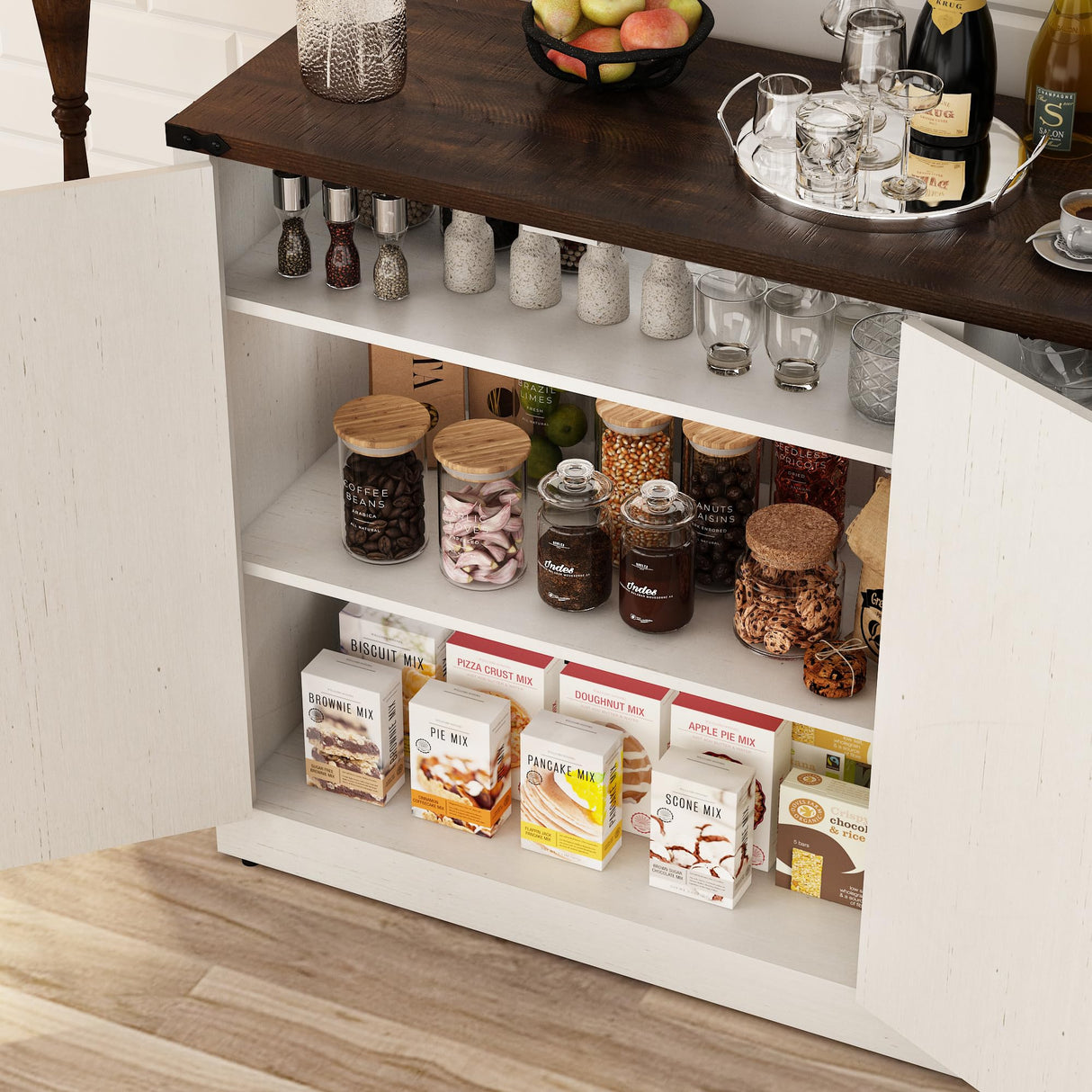 Sideboard Buffet Cabinet with Storage - 47.2 Inch Farmhouse Kitchen Sideboard Cabinets with Adjustable Shelves, Wooden Coffee Bar Storage Cabinet Buffet Table for Kitchen, Dining Room, White chartustriable