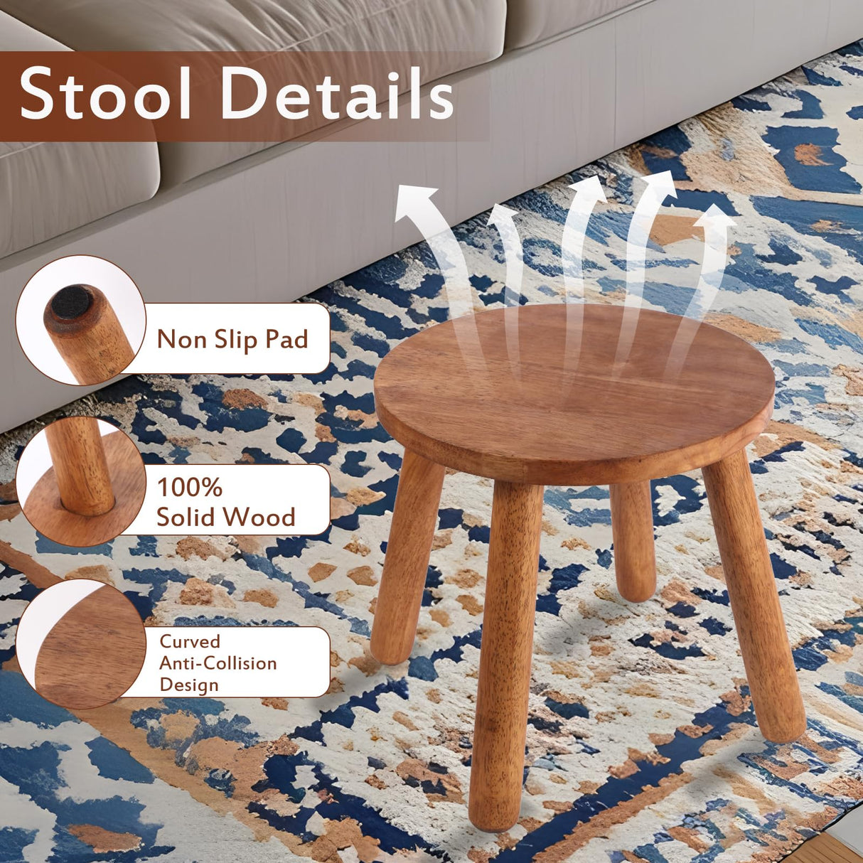 zaowofires Round Solid Wooden Step Stool， Garden Stool，11.8''H,Plant Stool ，Wood Stool Legs Detachable for Plant Stand, Kitchen, Bathroom，Bedroom，Livingroom (Walnut, 11.8inch) zaowofires