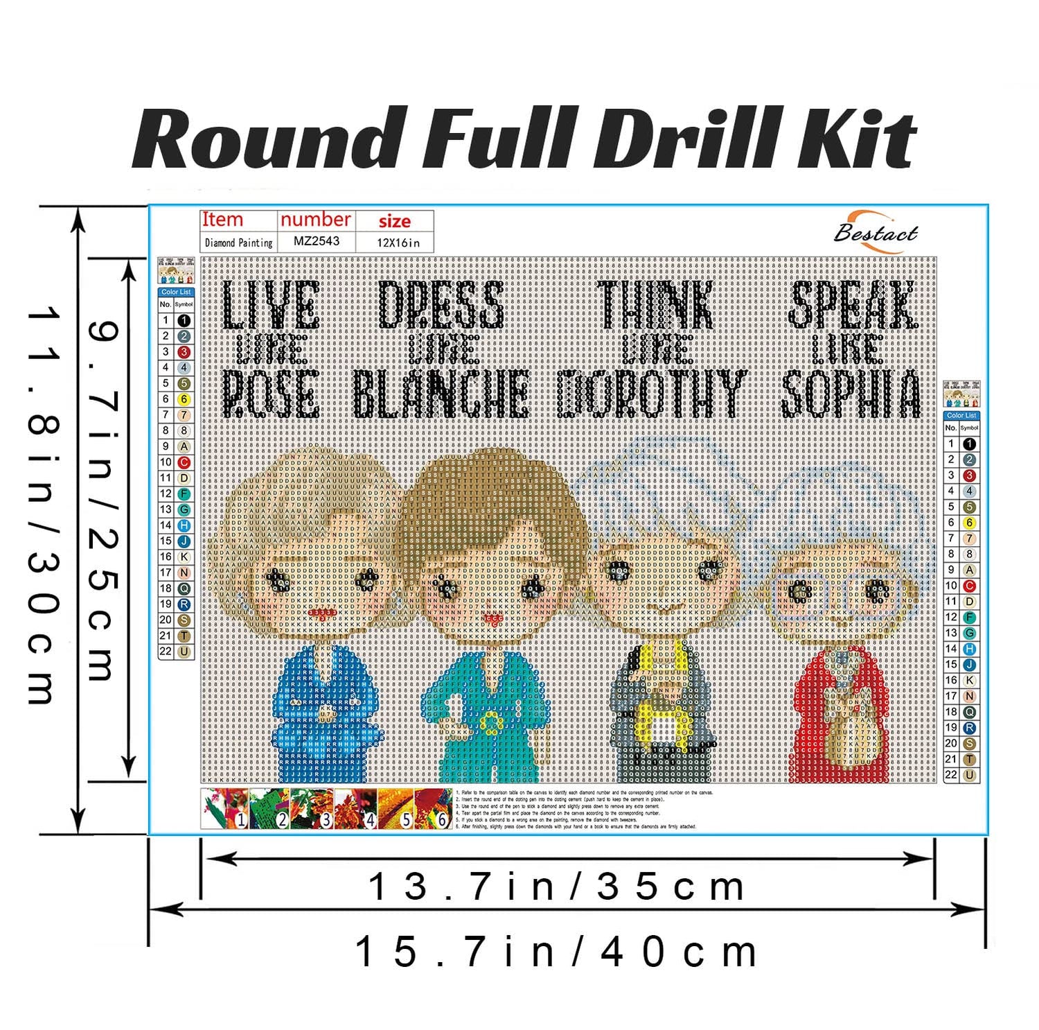 bestact Diamond Painting Kits,Diamond Art Kit for Adults Full Round Drill,Paint with Diamond for Gift,Wall Decor bestact